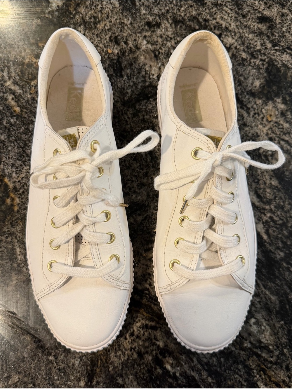 Keds Crew Kick Alto White Low-Profile Leather Sneakers with Gold Eyelets